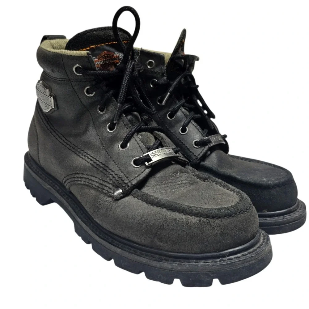 Harley Davidson Boots Mens 10 Black Leather Moc Toe Biker Motorcycle 99300